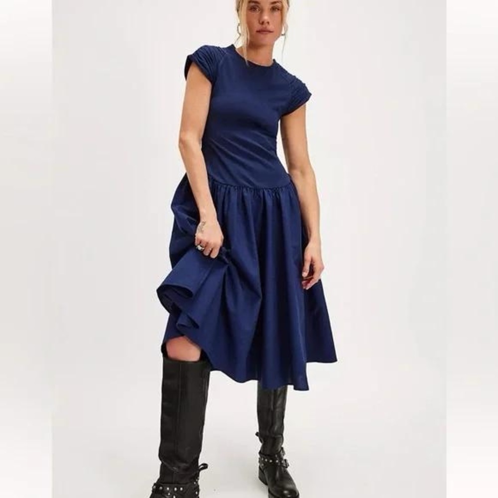 Free People Afternoon Elegance Blue Midi Dress - Picture 1 of 4